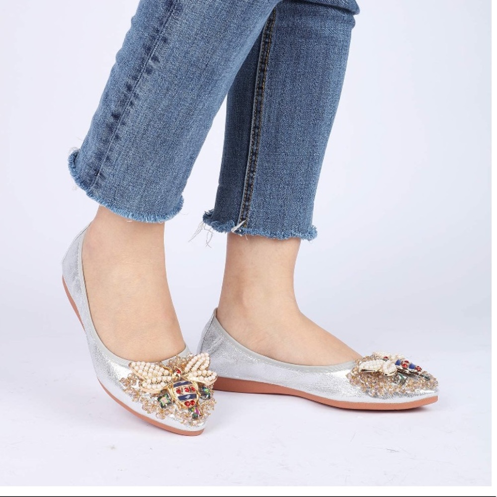 Foldable Rhinestone Flats Ballet Bling Shoes - Picture 1 of 7